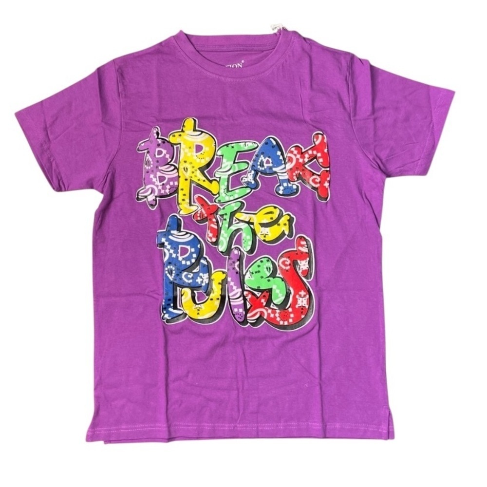 Break the rules tee Sz Various muti colors